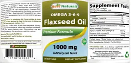 Label for Omega 3-6-9 Flaxseed Oil 1000 mg