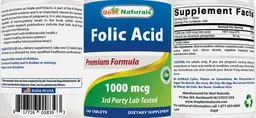 Label for Folic Acid 1000 mcg