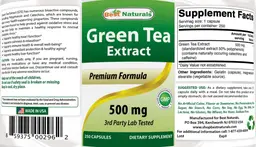 Label for Green Tea Extract 500 mg