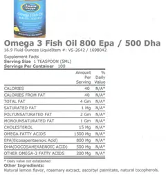 Label for Omega 3 Fish Oil 800 EPA/500 DHA