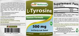 Label for L-Tyrosine 500 mg