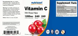 Label for Vitamin C 1,000 mg with Rose Hips