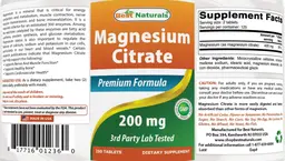 Label for Magnesium Citrate 200 mg