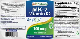 Label for MK-7 Vitamin K2 100 mcg