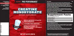 Label for Creatine Monohydrate Unflavored