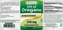 Label for Oil of Oregano 250 mg