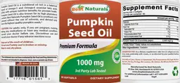 Label for Pumpkin Seed Oil 1000 mg