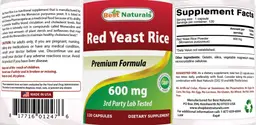 Label for Red Yeast Rice 600 mg