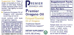 Label for Premier Oregano Oil
