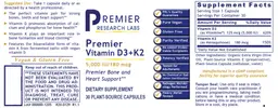 Label for Premier Vitamin D3+K2