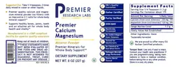 Label for Premier Calcium Magnesium