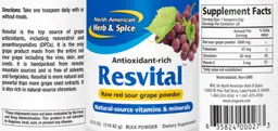 Label for Resvital Raw Red Sour Grape Powder
