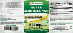 Label for Super Garcinia 1500 mg