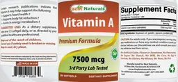 Label for Vitamin A 7500 mcg