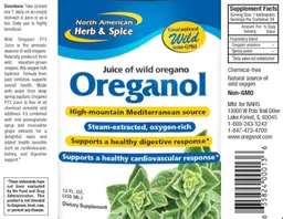 Label for Oreganol Juice of Wild Oregano