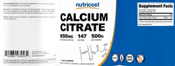 Label for Calcium Citrate 650 mg Unflavored