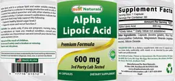 Label for Alpha Lipoic Acid 600mg