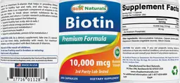 Label for Biotin 10,000 mcg
