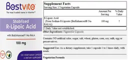 Label for Stabilized R-Lipoic Acid 100 mg