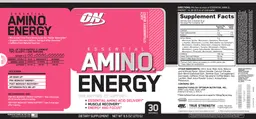 Label for Essential AMIN.O. Energy Juicy Strawberry Burst
