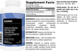 Label for Calcium Citrate 400 mg with Vitamin D3 12.5 mcg (500 IU)