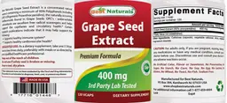 Label for Grape Seed Extract 400 mg