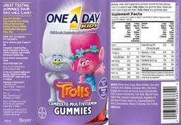 Label for DreamWorks Trolls Complete Multivitamin Gummies