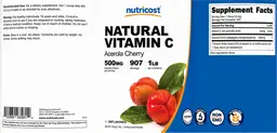 Label for Natural Vitamin C 500 mg Unflavored