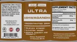 Label for Ultra Ashwagandha