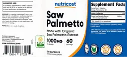 Label for Saw Palmetto 1000 mg