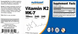 Label for Vitamin K2 MK-7 100 mcg