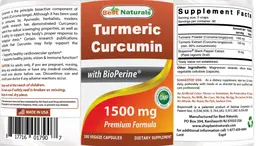Label for Turmeric Curcumin 1500 mg