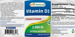 Label for Vitamin D3 2000 IU