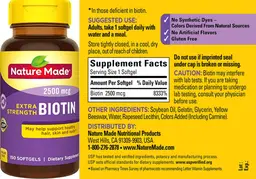 Label for Extra Strength Biotin 2500 mcg