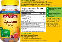 Label for Calcium Gummies 500 mg