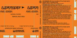 Label for Liftoff Tropical Fruit Force