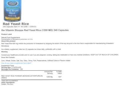 Label for Red Yeast Rice 600 mg