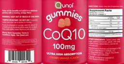 Label for CoQ10 Gummies 100 mg Creamy Orange Flavor