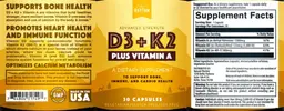 Label for D3 + K2 plus Vitamin A