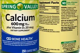Label for Calcium 600 mg plus Vitamin D3 20 mcg