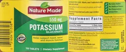 Label for Potassium Gluconate 550 mg