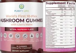 Label for Mushroom Gummies Natural Raspberry Flavor