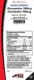 Label for Double Strength Glucosamine 500mg Chondroitin 400mg