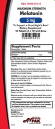 Label for Maximum Strength Melatonin 5 mg