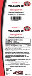 Label for Vitamin D3 10 mcg (400 IU)