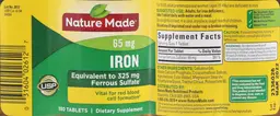 Label for Iron 65 mg