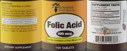 Label for Folic Acid 800 mcg