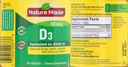 Label for D3 50 mcg 2000 IU