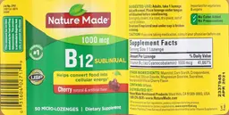 Label for B12 1000 mcg Cherry