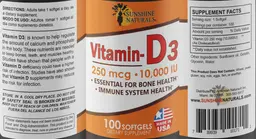 Label for Vitamin-D3 250 mcg 10,000 IU